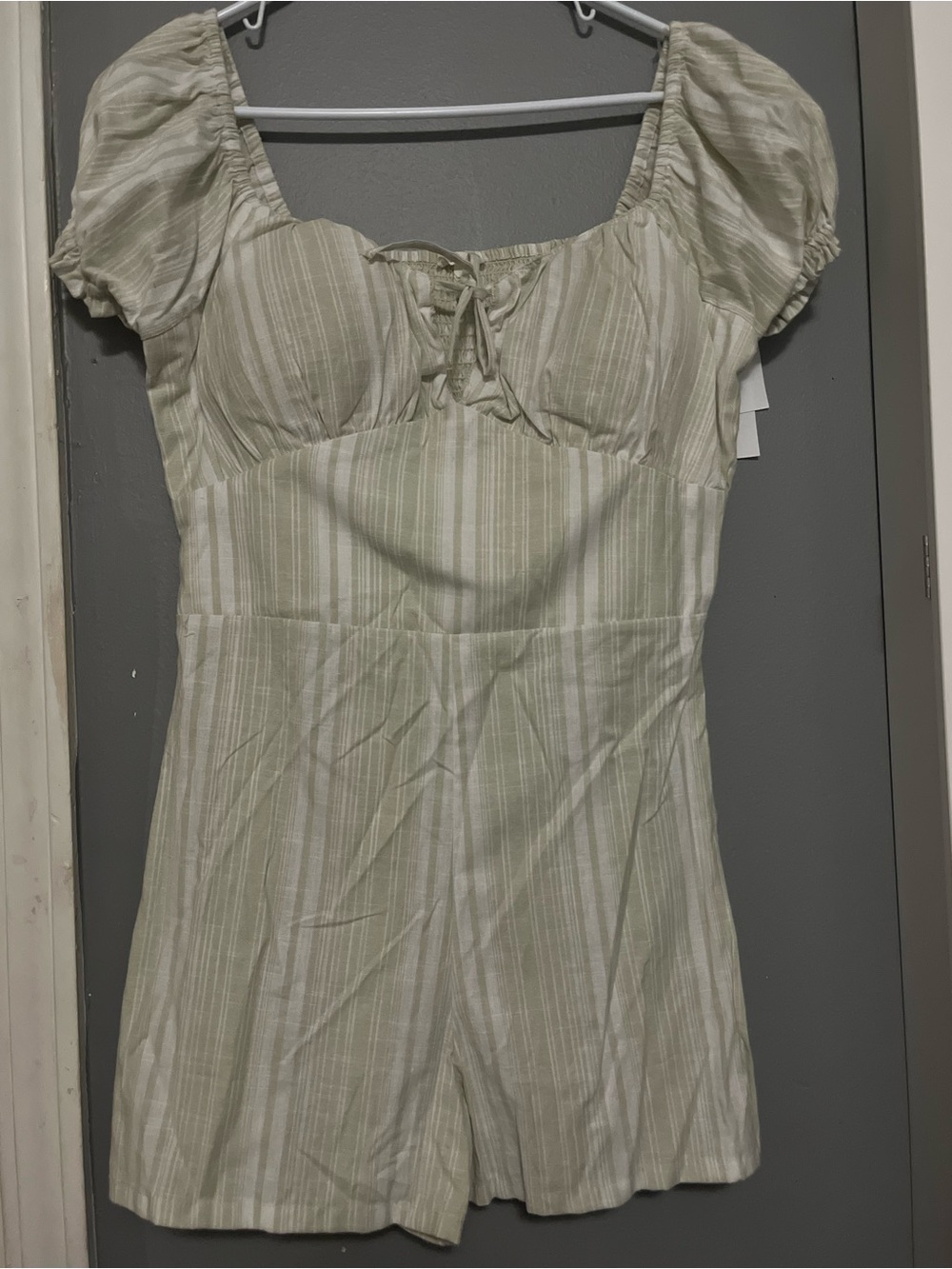 Derek Heart Striped Romper in Light Sage
